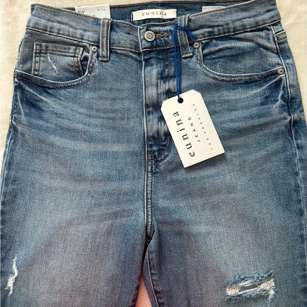 Eunina Light Blue High Rise Distressed Straight Leg Jeans
